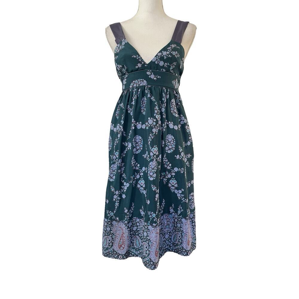 VTG Rebecca Taylor Babydoll Y2K Silk Paisley Midi Dress Size 0 Whimsical Fairy